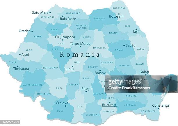 rumänien vektor-karte regionen isoliert - romania stock-grafiken, -clipart, -cartoons und -symbole