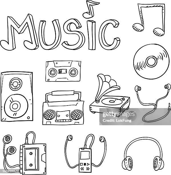 music equipment in black and white - tape recorder stock illustrations