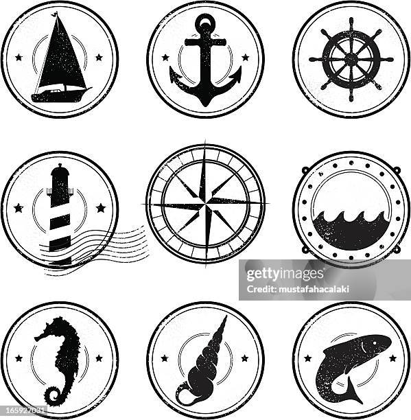 stockillustraties, clipart, cartoons en iconen met nautical grunge symbols - porthole