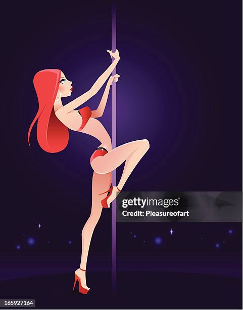 beautiful young woman pole dancing - pole dancing heels stock illustrations