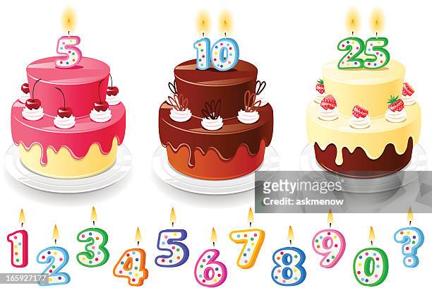 ilustraciones, imágenes clip art, dibujos animados e iconos de stock de tres pastel de cumpleaños - vela equipo de iluminación