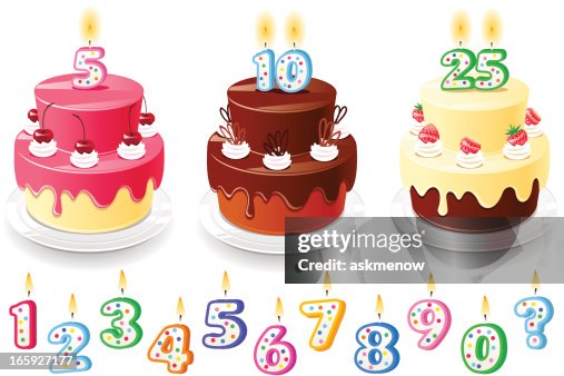 Gâteau D'anniversaire Avec Trois Bougies Clip Art Libres De Droits, Svg,  Vecteurs Et Illustration. Image 12352914