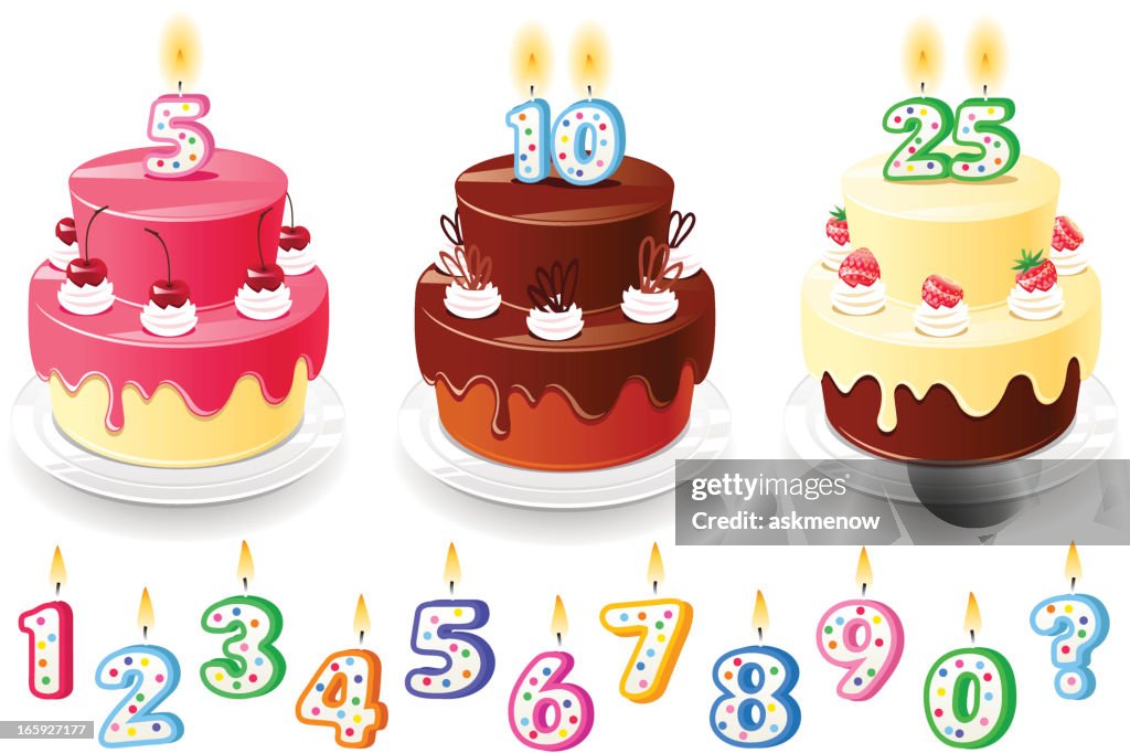 Three birthday cakes