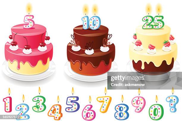 three birthday cakes - 2 tier cake stock illustrations