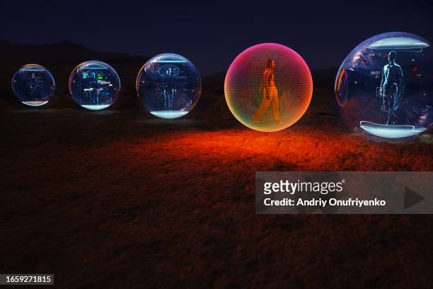 inside bubble spheres - people inside bubbles stock-fotos und bilder