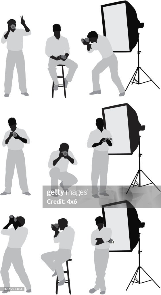 Multiple images of a photographer in studio