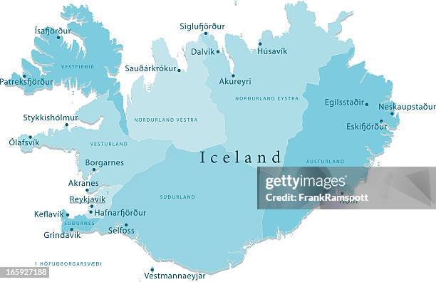 Iceland Vector Map Regions Isolated, Bildbanksbilder