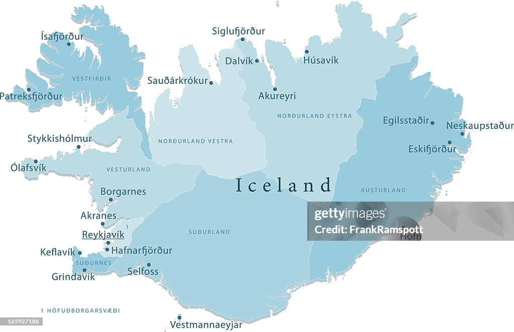 Iceland Vector Map Regions Isolated