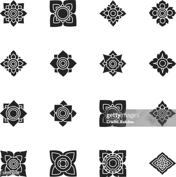 thai-motiven blumen-silhouette-symbole-set 3 - thai culture stock-grafiken, -clipart, -cartoons und -symbole