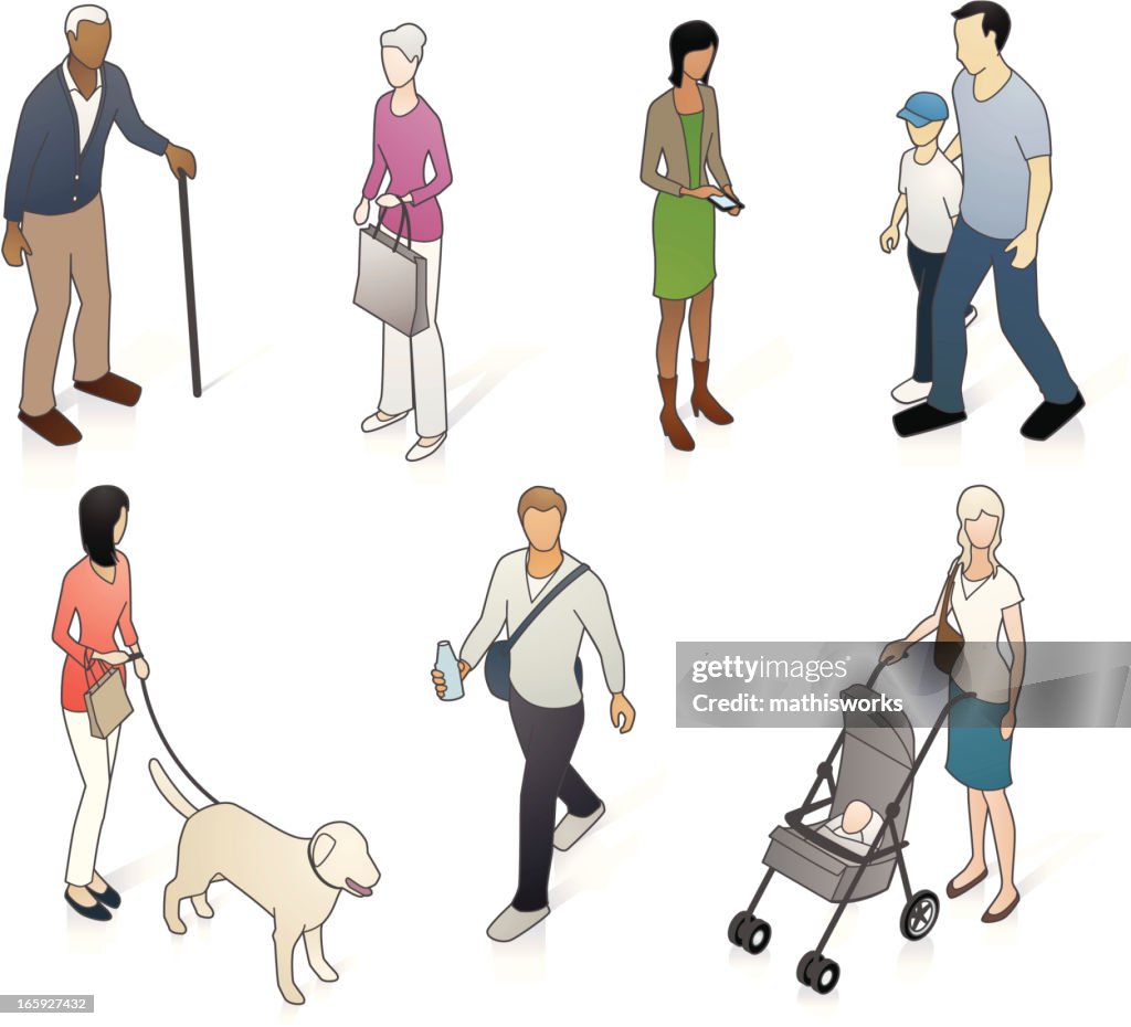 Verschiedene isometric Viertel Personen