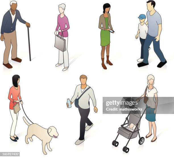 verschiedene isometric viertel personen - baby and dog on white stock-grafiken, -clipart, -cartoons und -symbole