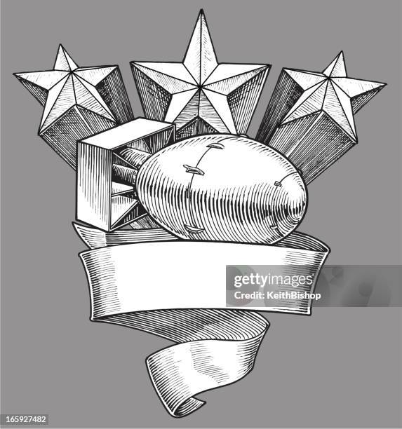 world war two atom bomb - banner with stars - nuclear weapon stock illustrations