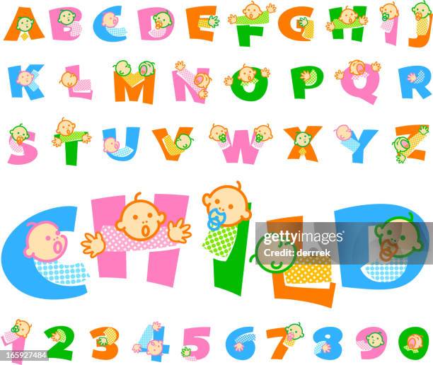 ilustrações de stock, clip art, desenhos animados e ícones de criança letra - baby font