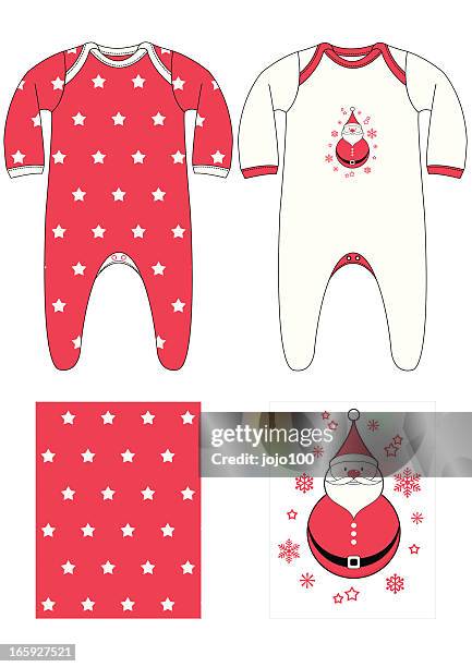baby gro with christmas style stars and santa pattern - small parcel stock illustrations