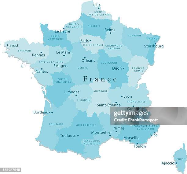 frankreich vektor-karte regionen isoliert - corsica stock-grafiken, -clipart, -cartoons und -symbole