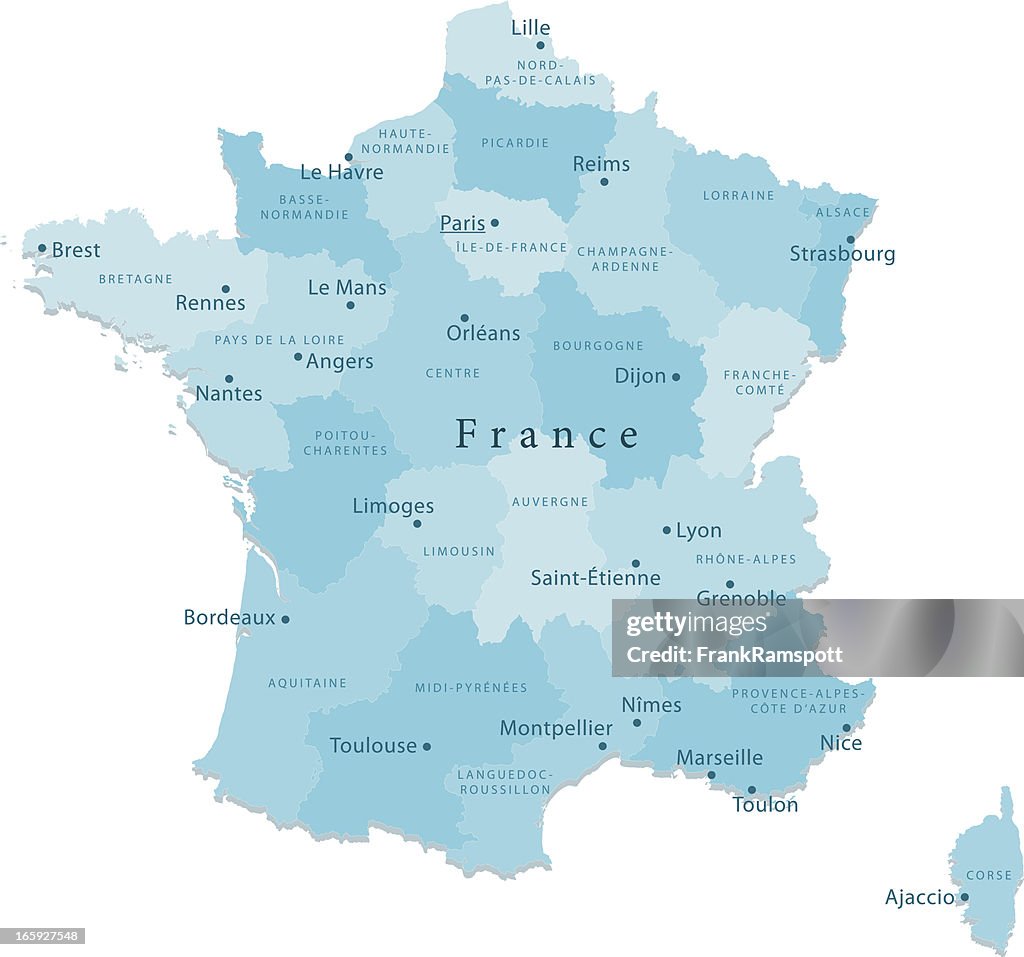 France Carte de vecteur de régions isolées