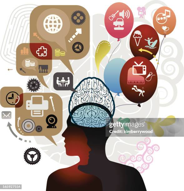 stockillustraties, clipart, cartoons en iconen met left and right brain - right cerebral hemisphere