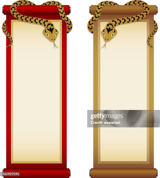 snake and vertical scrolls - chinese scroll stock illustrations