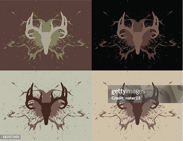 whitetail deer skull & paint splatter - deer skull stock illustrations