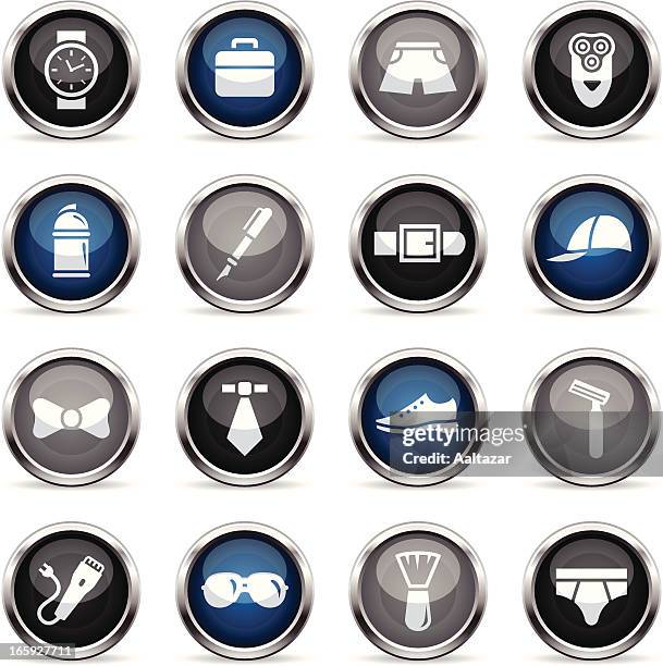 supergloss icons - man's accessories - shaving cream on white stock illustrations