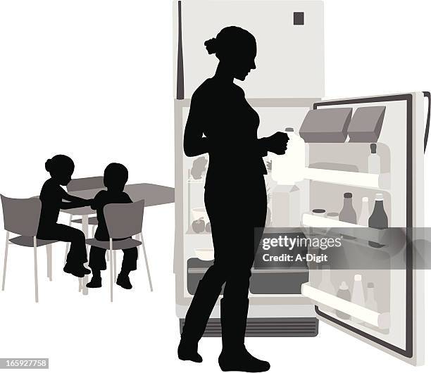 stockillustraties, clipart, cartoons en iconen met my kids vector silhouette - family breakfast