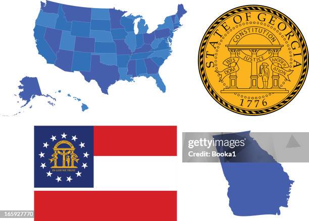 georgia state set - georgia usa flag stock illustrations