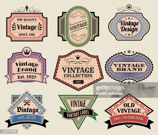 vintage labels badges set on old paper - torn craft paper stock illustrations