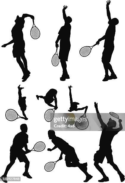 multiple images of a tennis player - serving those who have served stock illustrations