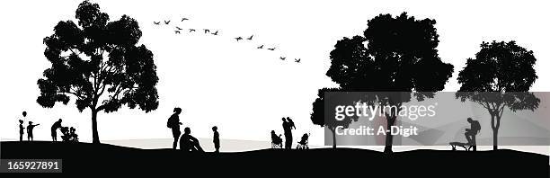 local park vector silhouette - reading outside stock illustrations