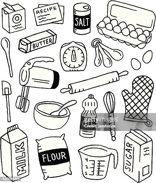ilustraciones, imágenes clip art, dibujos animados e iconos de stock de hornear garabatos - recetas de cocina