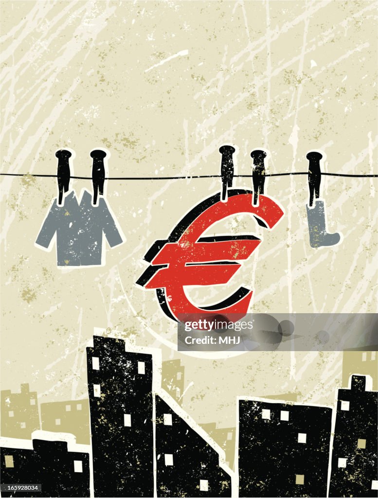 Euro Symbol Pegged on to a Washing Line