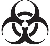 A black and white vector biohazard symbol