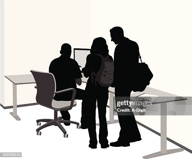 home office vector silhouette - couple using computer stock illustrations