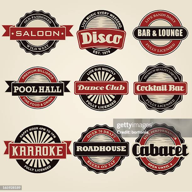 vintage bar labels icon set - cabaret stock illustrations