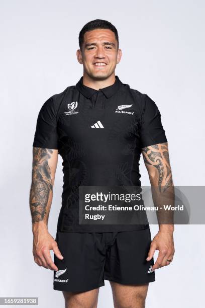 Codie Taylor of New Zealand poses for a portrait during the New Zealand Rugby World Cup 2023 Squad photocall on September 02, 2023 in Lyon, France.