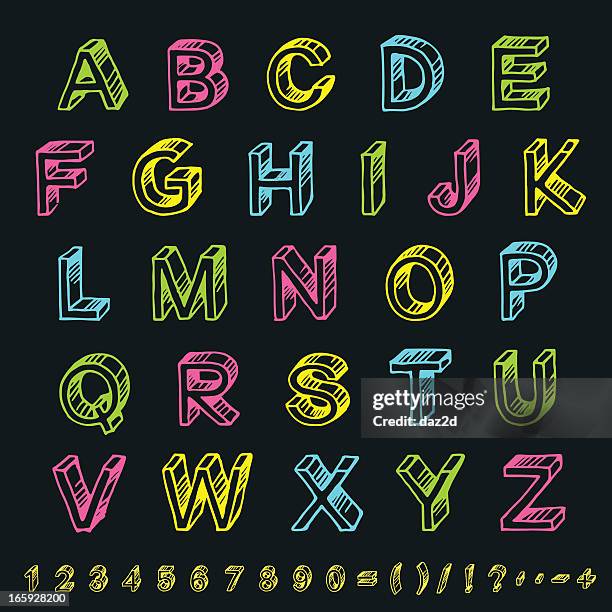 3d hand-drawn font - comic book collection stock illustrations