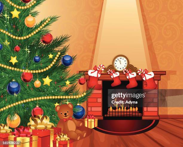 christmas stocking - christmas tree on fire stock illustrations