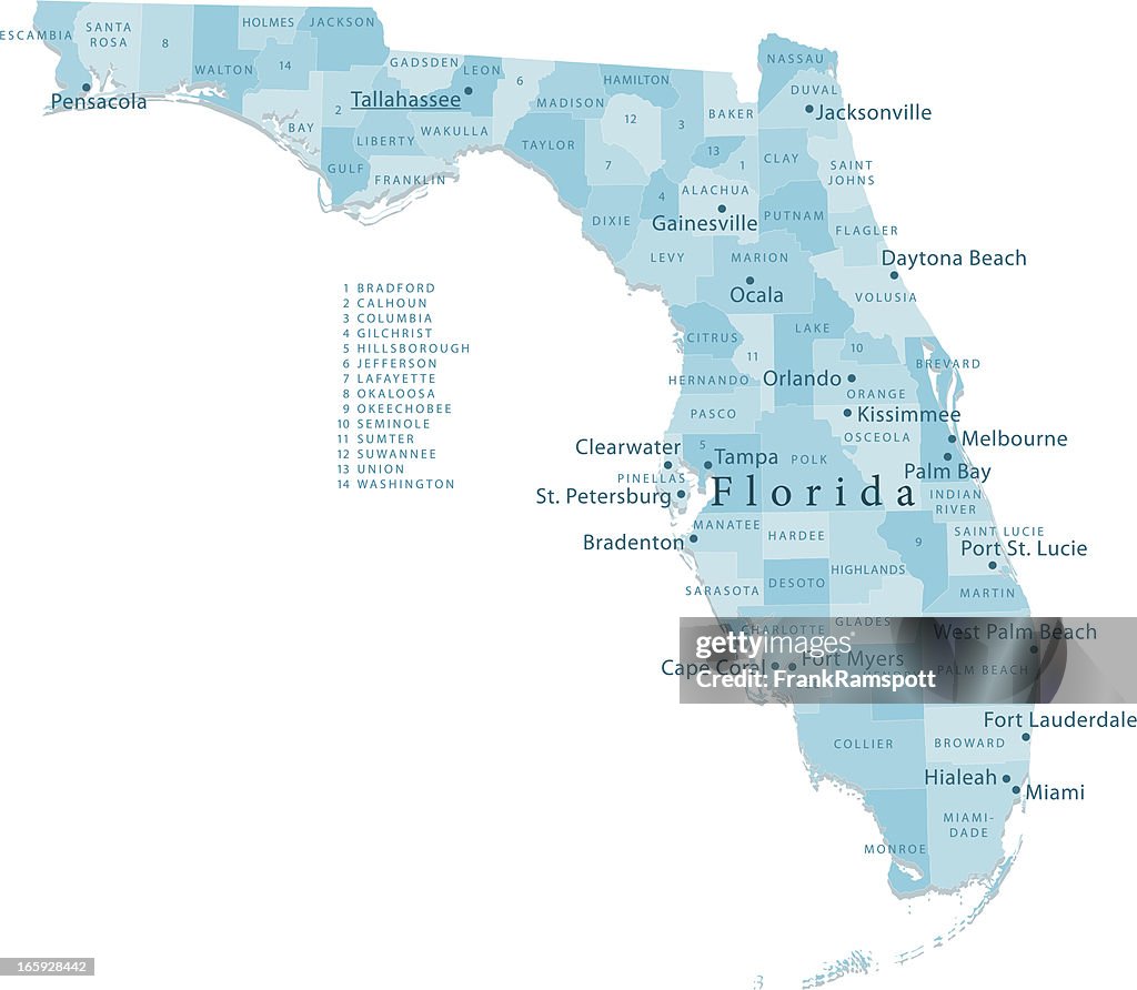 Florida Vector Map Regions Isolated