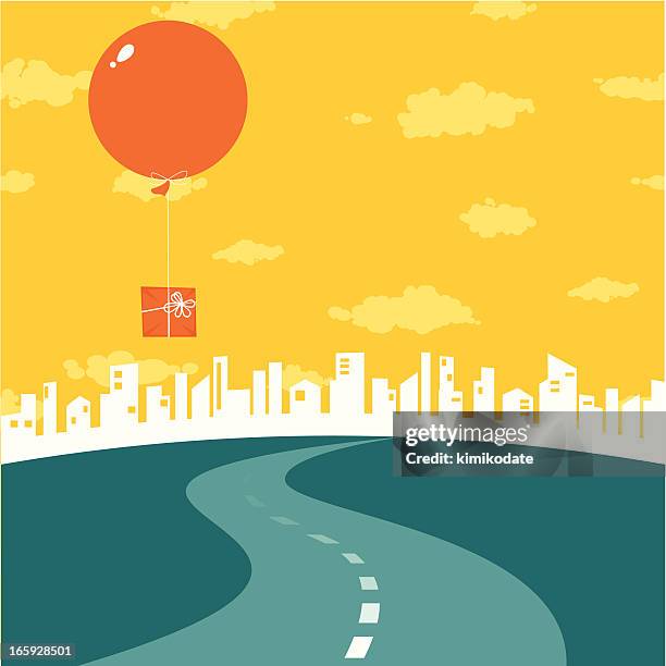 stockillustraties, clipart, cartoons en iconen met road to big city - birthday balloon