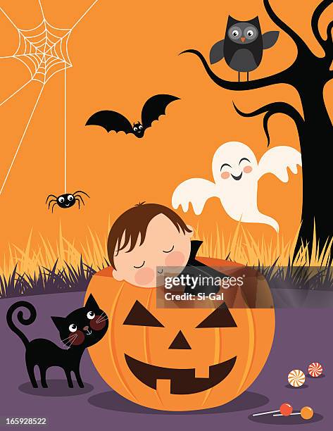 baby's first halloween - halloween kids stock illustrations