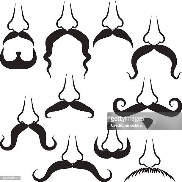 mustache set - funny facial hair stock illustrations