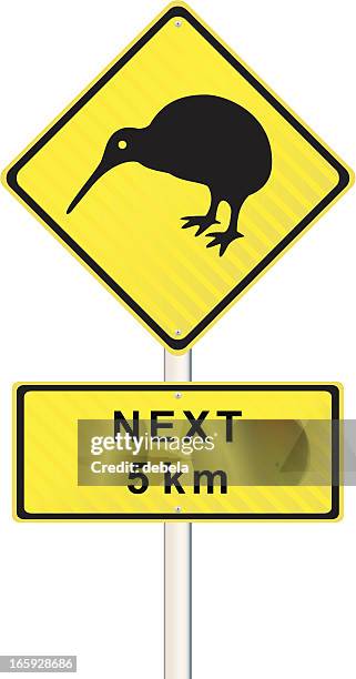 stockillustraties, clipart, cartoons en iconen met kiwi road sign - animal crossing sign