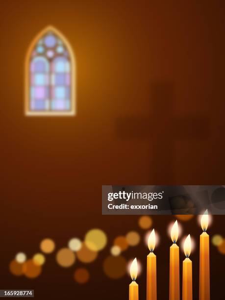 candles in church - stained glass stock illustrations