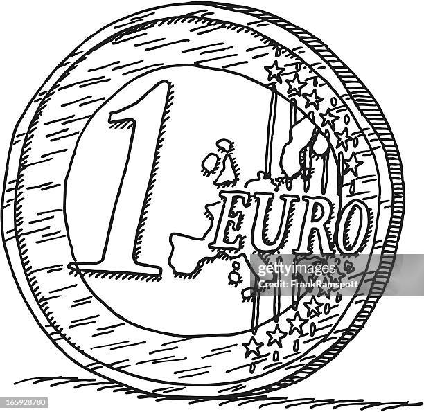 one euro coin drawing - european union coin stock illustrations