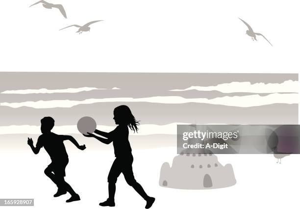 sand castle play vector silhouette - beach running stock illustrations
