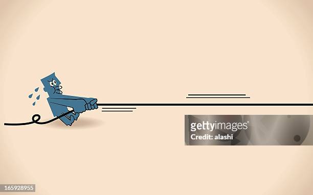businessman pulling something with all his strength with a rope - tighten stock illustrations