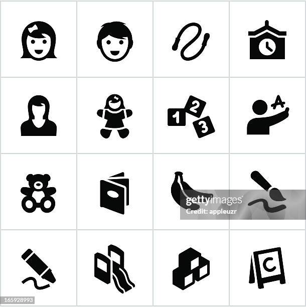 black preschool and day care icons - jump rope stock illustrations