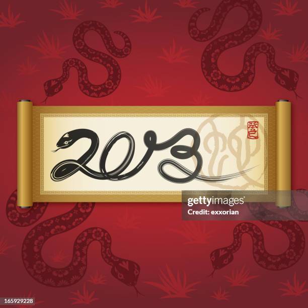 year 2013 calligraphy scroll - chinese scroll stock illustrations