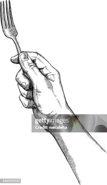 hand holding a fork - rough hands stock illustrations