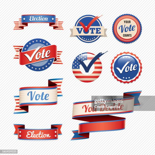 voting badges and banners - campaign button stock illustrations